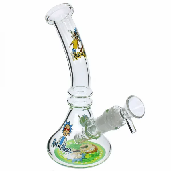 8" RICK AND MORTY BENT NECK ASSORTED GRAPHIC BEAKER BONG